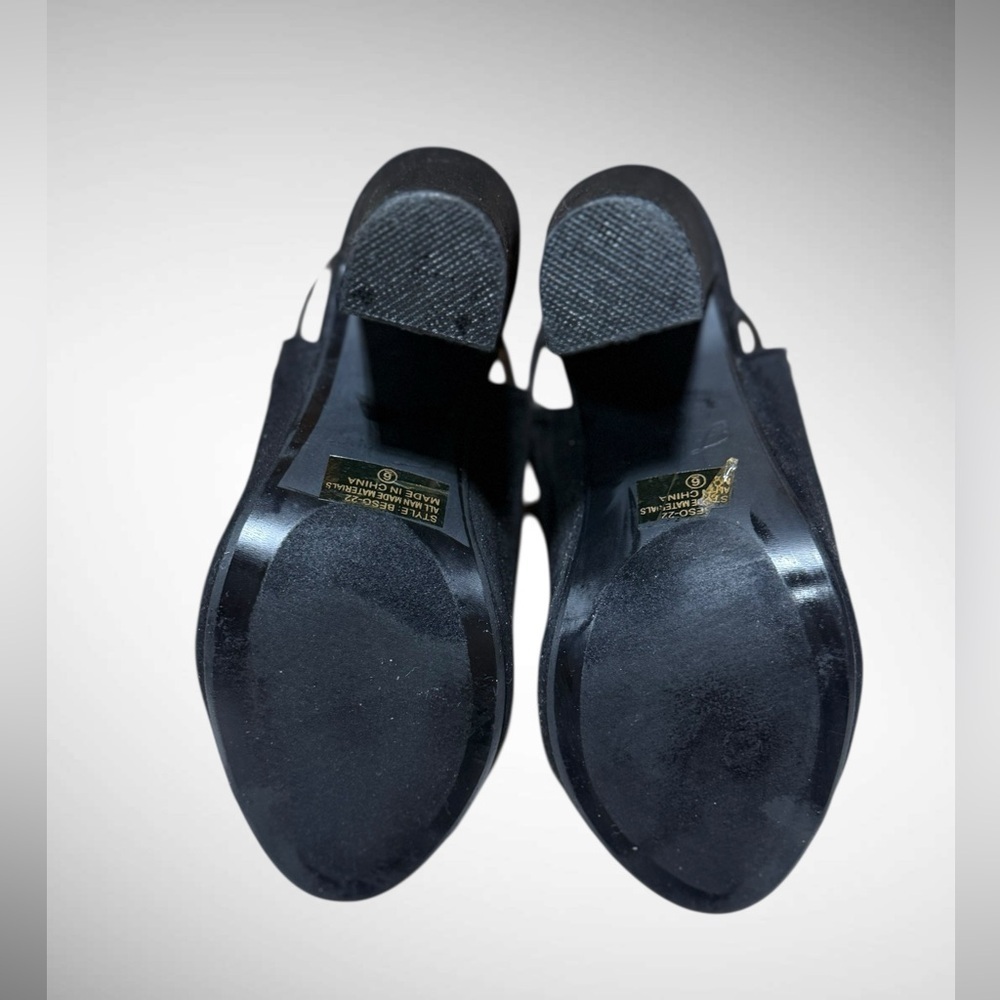 Black Faux Suede Peep Toe Block Heel Boots with buckle detailing Size 6 - Picture 4 of 15